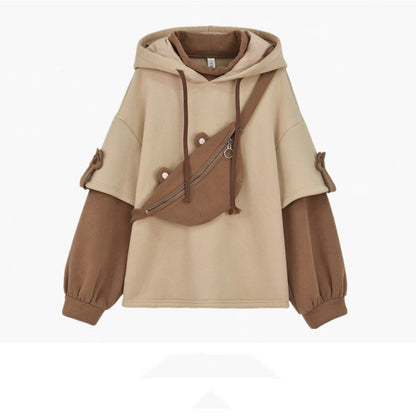 Kawaii Bear Hoodie with Built-In Crossbody Bag – Cozy & Cute Streetwear 🐻🖤