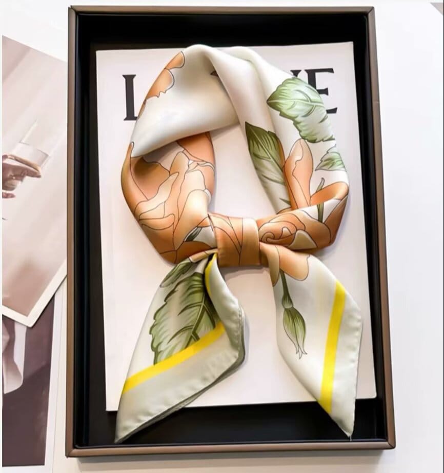 🦋 Elegant Printed Square Silk-Feel Scarf