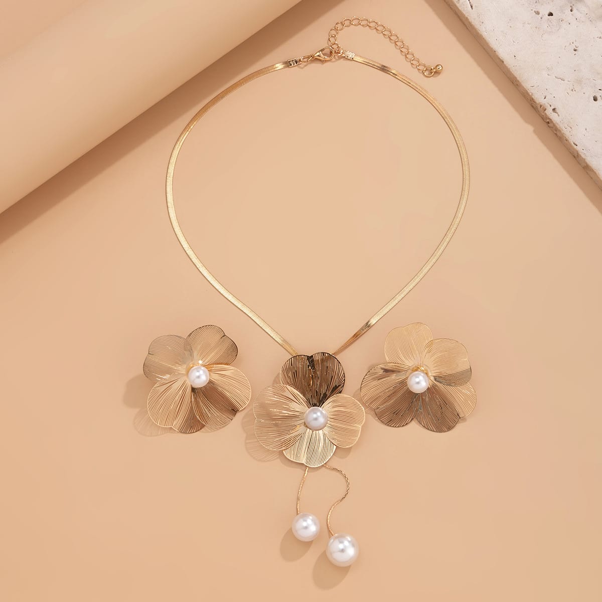 🌸 Floral Copper Necklace & Earrings Jewelry Set