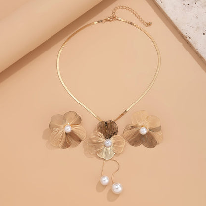 🌸 Floral Copper Necklace & Earrings Jewelry Set