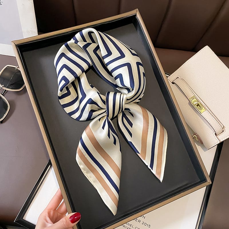 🦋 Elegant Printed Square Silk-Feel Scarf