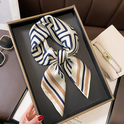 🦋 Elegant Printed Square Silk-Feel Scarf