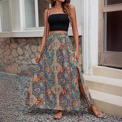 Women's Abstract Print High-Waisted Maxi Skirt
