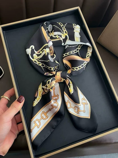 🦋 Elegant Printed Square Silk-Feel Scarf