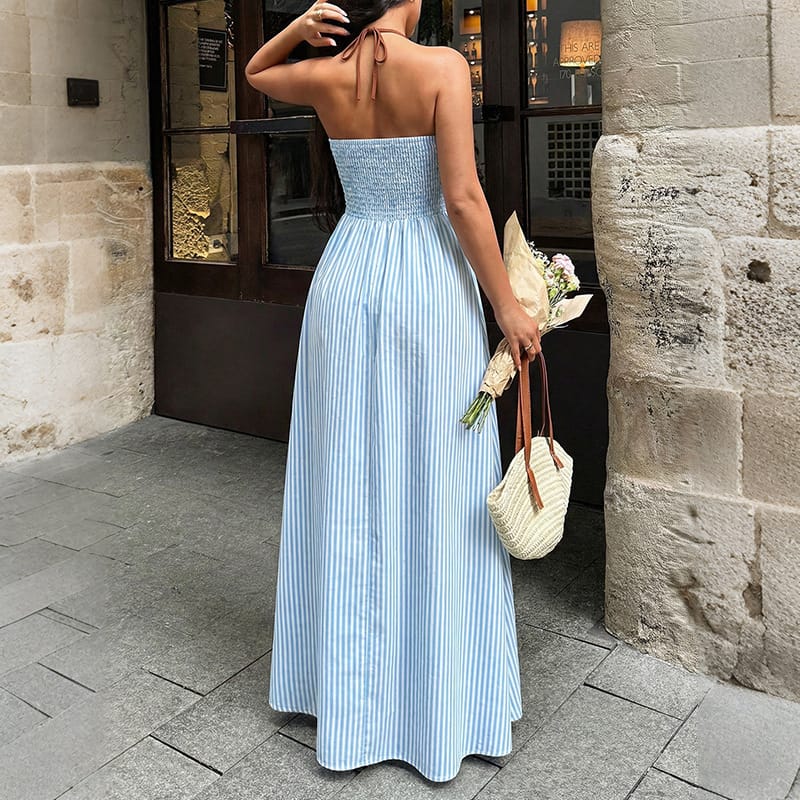 Women's Striped High-Waist Maxi Dress