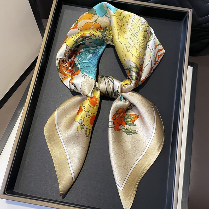 🦋 Elegant Printed Square Silk-Feel Scarf