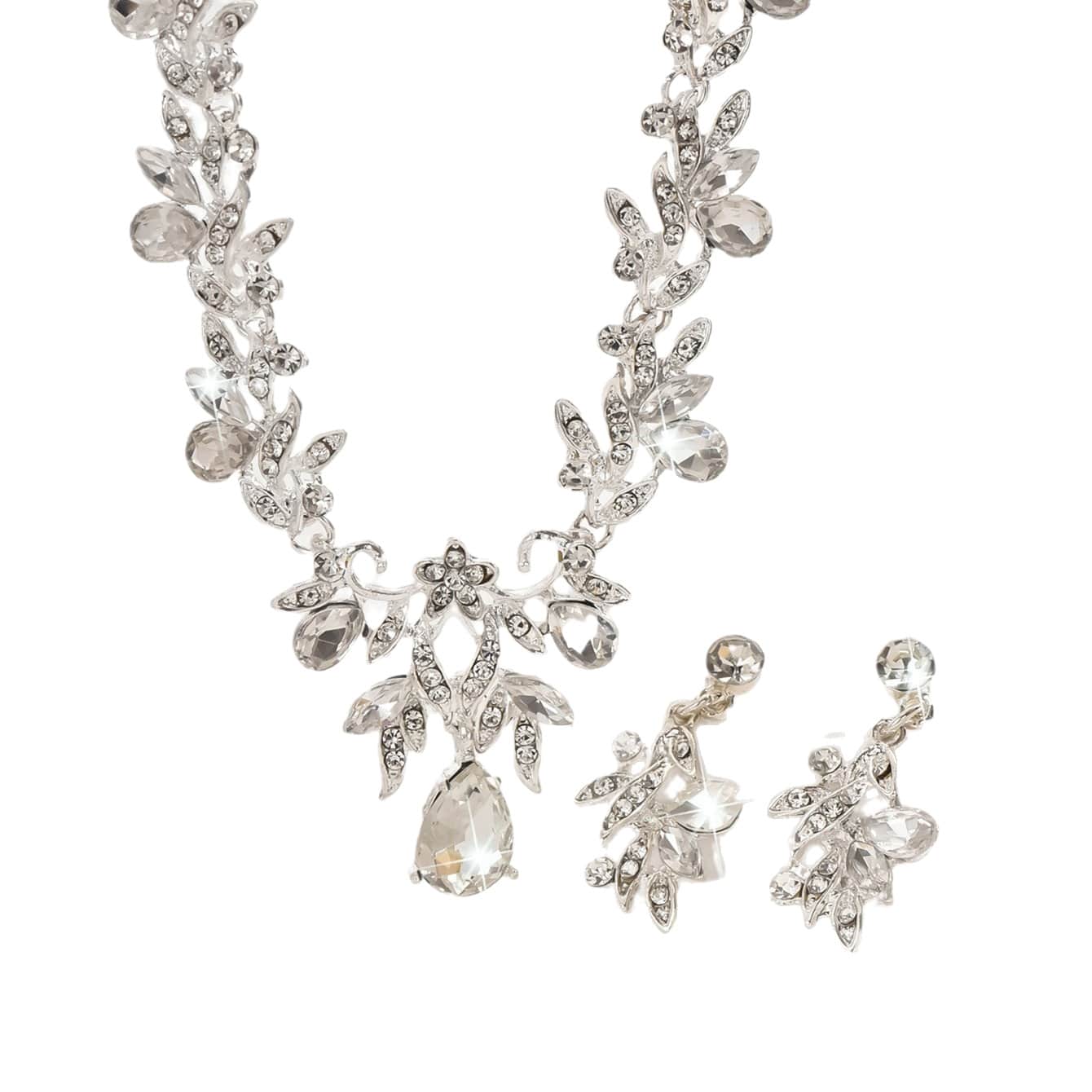 💎 Floral Crystal Statement Necklace & Earrings Set