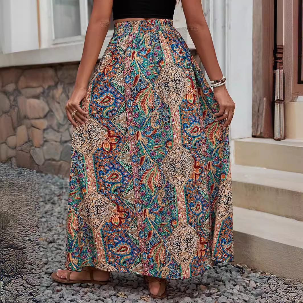 Women's Abstract Print High-Waisted Maxi Skirt