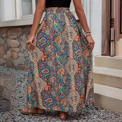 Women's Abstract Print High-Waisted Maxi Skirt
