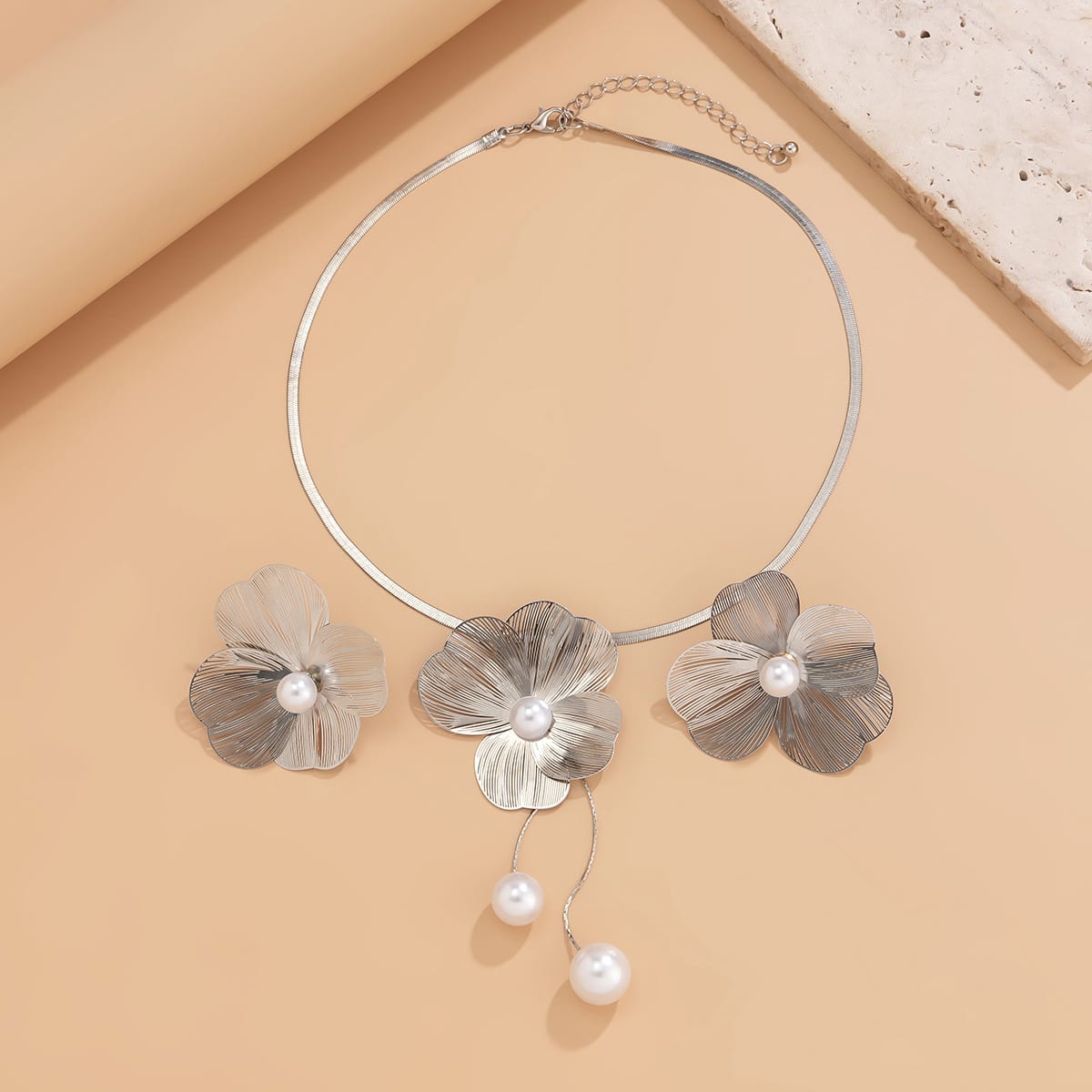 🌸 Floral Copper Necklace & Earrings Jewelry Set