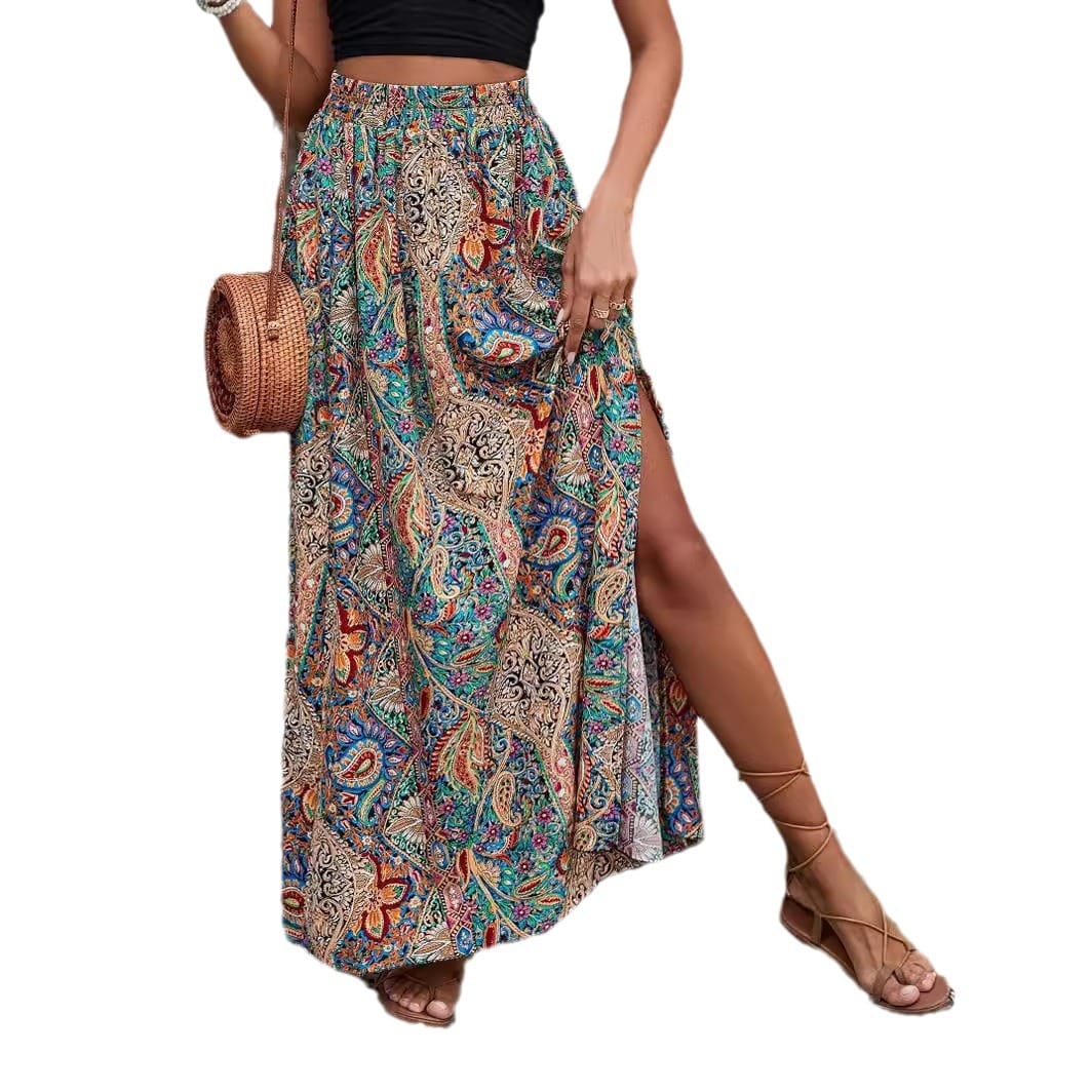 Women's Abstract Print High-Waisted Maxi Skirt