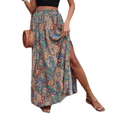 Women's Abstract Print High-Waisted Maxi Skirt
