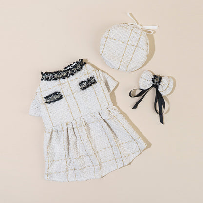 Elegant Tweed Cat Outfit – Chic Set with Hat & Bow Tie for Stylish Pets 🐾💎